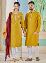 Pure Viscose Mustard Festival Wear Embroidery Work Readymade Combo Set